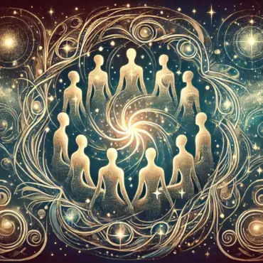 A-wide-aspect-Art-Nouveau-inspired-image-symbolizing-The-Power-of-Group-Healing-Why-We-Heal-Better-Together-crafted-entirely-from-stars-and-cosmic