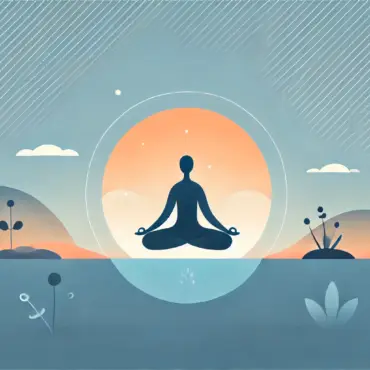 At the center, a person in a seated meditation pose